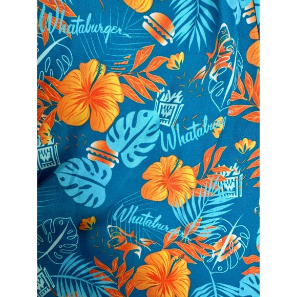 Whataburger Mens Floral Tropical Pearl Snap Shirt Blue size Large Short Sleeve - Picture 14 of 16